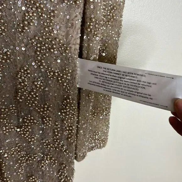 Mac duggal long sleeve sequin beaded sheath gown in mocha style 5177 size 6 - Picture 14 of 16